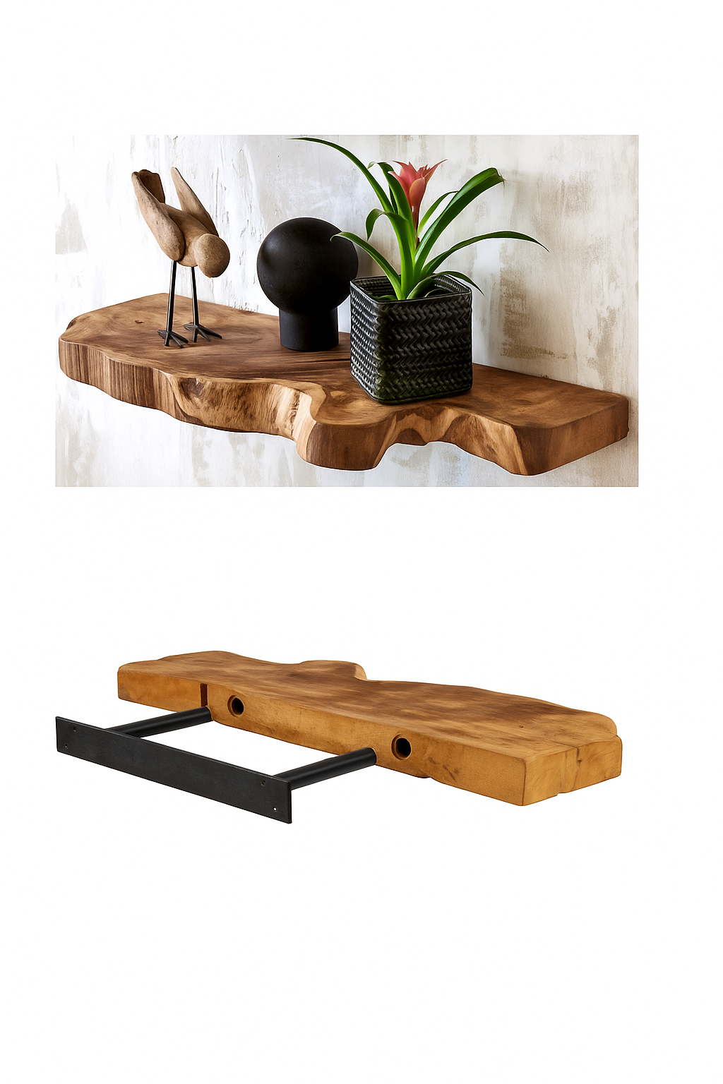 Teak Root Floating Shelf 30-60 cm (12″-24″) — Handmade Live Edge Wood Wall Shelf for Rustic & Modern Homes